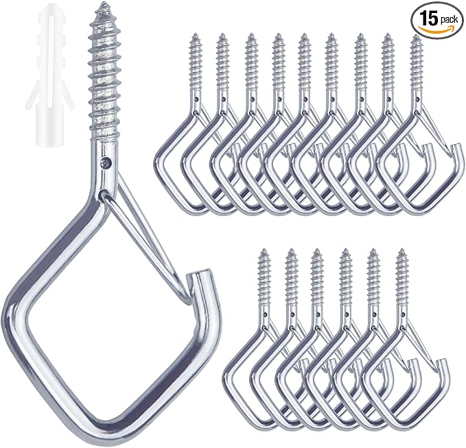 15 Pcs Silver Eye Hooks Screw Heavy Duty,Ceiling Hooks for Hanging Plants,String Lights,Cup,Wind Chime,Bird Feeders. Plant Hanger Indoor&Outdoor