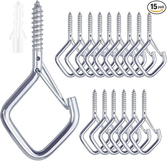 15 Pcs Silver Eye Hooks Screw Heavy Duty,Ceiling Hooks for Hanging Plants,String Lights,Cup,Wind Chime,Bird Feeders. Plant Hanger Indoor&Outdoor