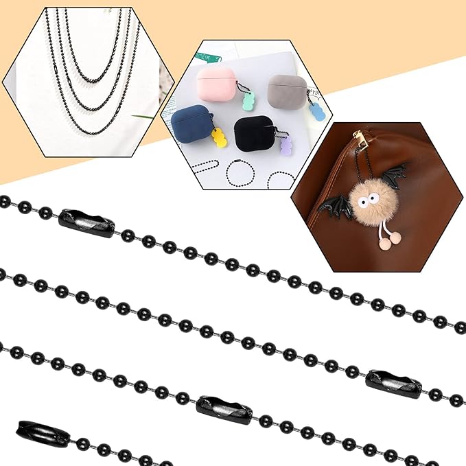 SANNIX 100Pcs Ball Beads Chain, Metal Hanging Chains 4.72 Inch Ball Chain Keychains with Connectors for Hanging Keychain Decoration(Black)