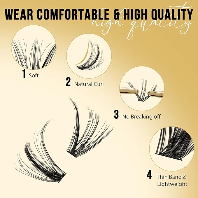 QUEWEL Lash Clusters 320Pcs Cluster Lashes 30D+40D D Curl Lash Cluster Eyelash Extensions Mix9-16mm Individual Eyelashes Clusters Wispy Lash Clusters Thin Band Soft to Use at Home(30D+40D D Mix9-16)
