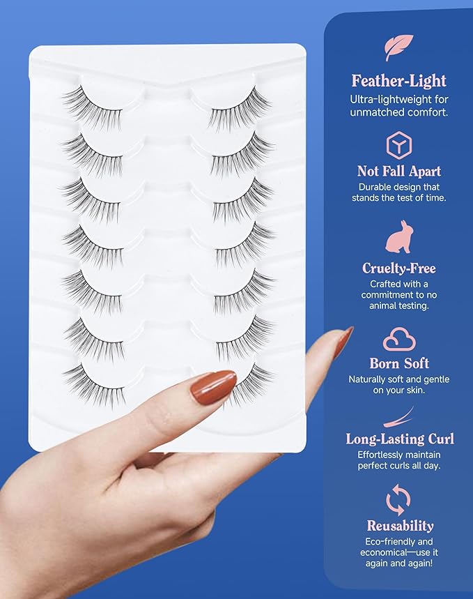 Lashes Half Natural Wispy 3/4 Eyelashes Flared Corner Eyelashes False CatEye Lash Half Small Eyelash 7 Pairs D47