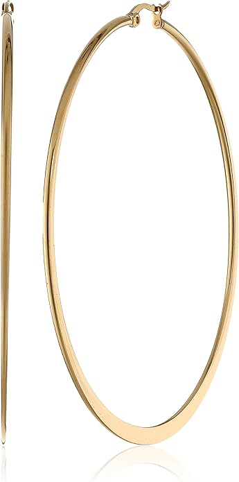 Amazon Essentials Gold Plated or Stainless Steel Flattened Hoop Earrings