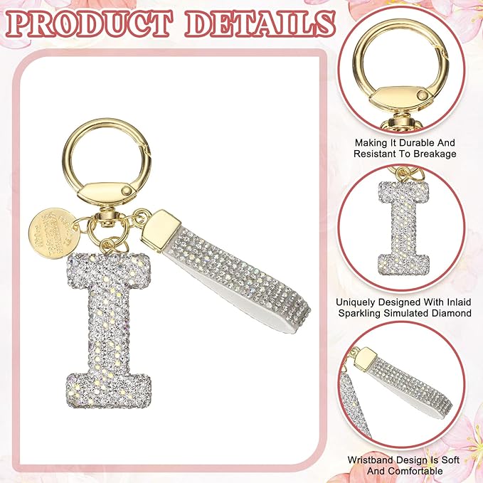 PATIKIL Initial Letter Keychain, Cute Sparkly Rhinestone Key Chain Alphabet Charm for Car Keys Handbags Purse