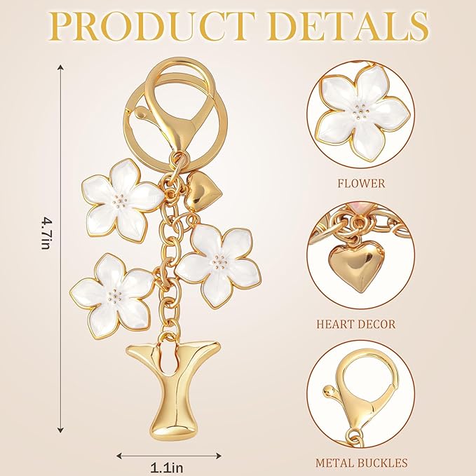 Snycler Bubble Initial Keychain Graceful Flower for bags car remote–A-Z Letter Charms for Women