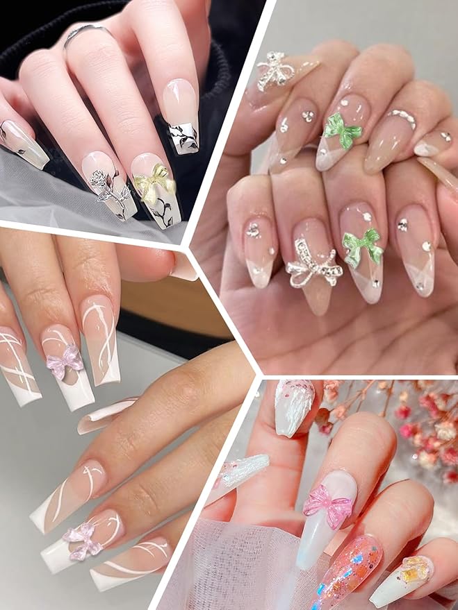 100 Pcs Bow Nail Charms, CYHYII 3D Clear Jelly Mix Color Resin Bow Nail Art Gems Accessories for Women Girls Nail Decorations DIY Craft Jewelry (2 Styles)