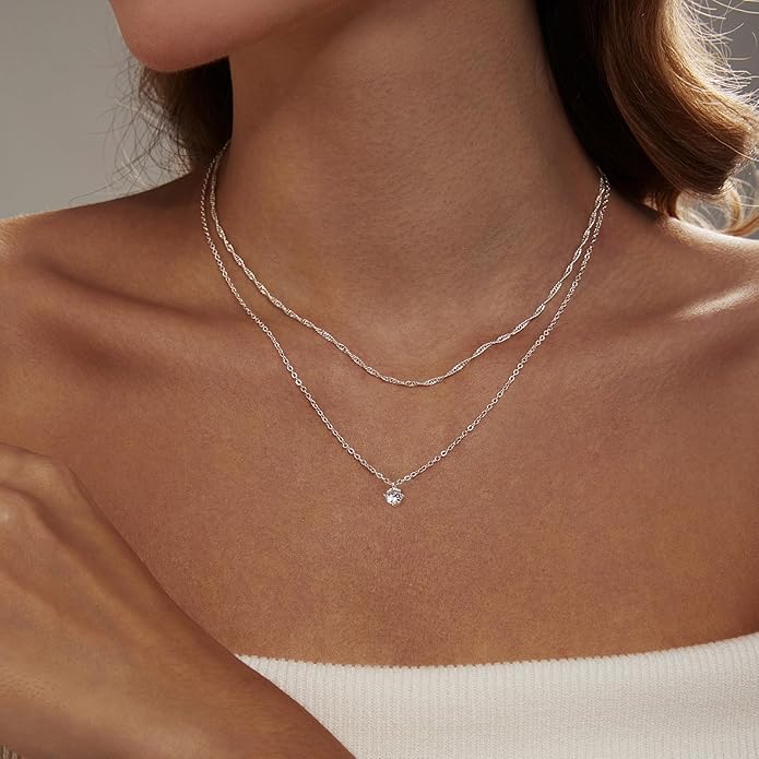 Luxval Diamond Pendant Gold Necklace for Women，Dainty 18k Gold Plated Choker Necklaces Simple Gold Jewelry Gifts for Women Girls