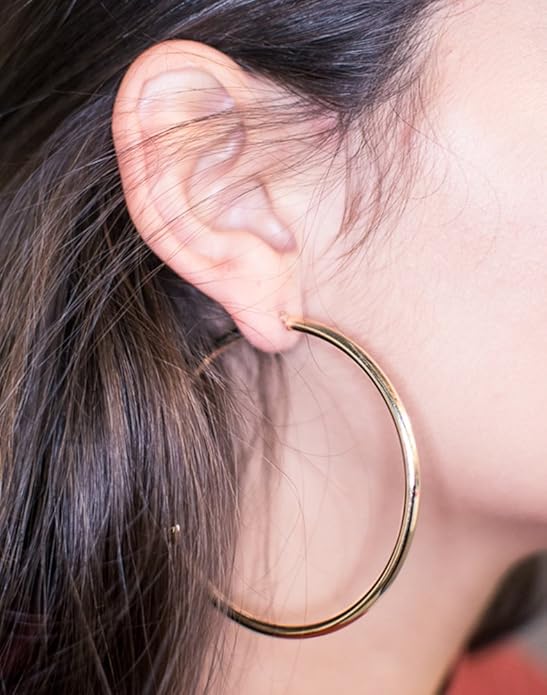 14K Yellow Gold Classic Real Hoop Earrings, (3mm Thick Tube)