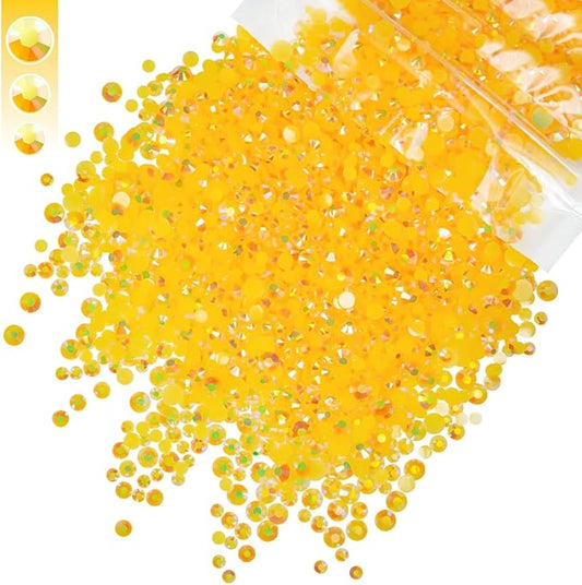 Orange Yellow AB Resin Rhinestones for Crafting 3mm 4mm 5mm Mix Flatback Jelly Stones Bulk SS10 SS16 SS20 Non-Hotfix Diamonds Gems for Nails Face Eyes Makeup Tumblers DIY Crafts Clothes Shoes