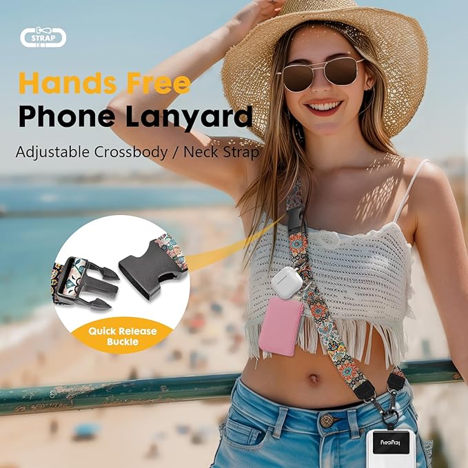 Phone Lanyard Crossbody, Boho Cell Phone Strap for Around The Neck Adjustable, Anti Theft Cute Lanyard for iPhone Case ID Holder Keys Accessories Travel Essential
