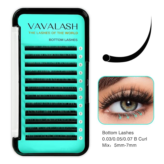 VAVALASH Bottom Lash Extensions 5/6/7mm Mixed Under Bottom Lower Eyelash Extensions Natural Bottom Lashes（0.07-B-5-7mm Mixed）, Black