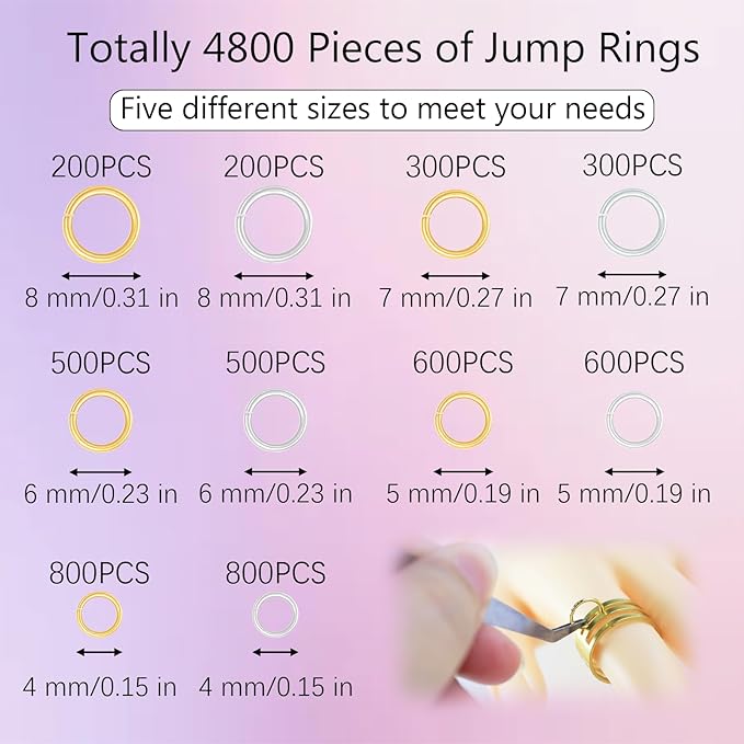 4800 Pieces Metals Jump Rings for Jewelry Making Silver and Gold Open Jump Rings Jewelry Supplies Split Ring Connector for Jewelry Making and Keychain
