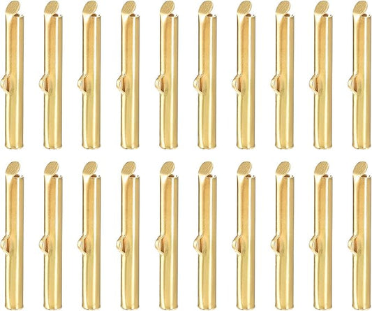 uxcell 100Pcs Slide on End Clasps, 30mm Tube Ball Bead Slider Crimp Ends for Multi-Strand DIY Craft Making, Light Golden