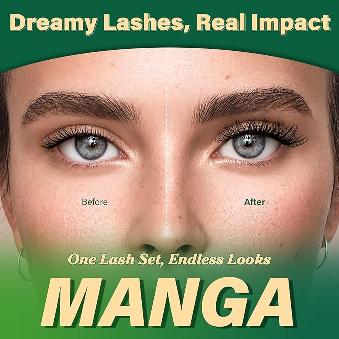 KEYYOULASH Manga Lash Clusters Kit 8-18mm Eyelash Clusters Kit DIY Lashes Extension Kit Natural Fairy Cluster Lashes with Bond Seal Remover Applicator Soft Thin Band(MG04)