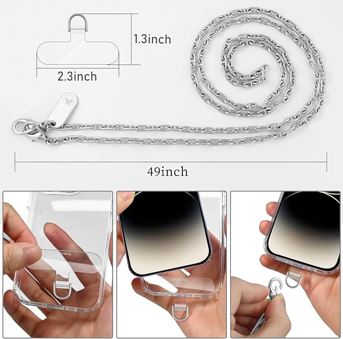 UKON Crossbody Phone Chain Lanyard - Fashion Anti-Theft Phone Strap with 2xTPU Tether Tab for Women Shopping Traveling Party（LightSilver）