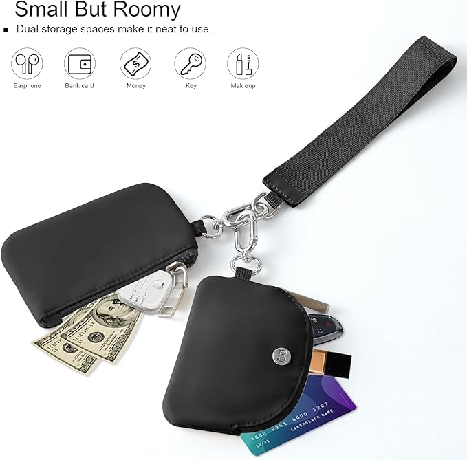 Babysun Mini Zip Around Dual Pouch Wristlet With 2 Straps Wristlet Keychain Wallet for Women Coin Purse Small Cute for Teen Girl