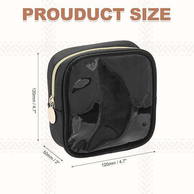 uxcell Clear Makeup Bag Small Cosmetic Bag Case Transparent Toiletry Organizer with Zipper, Portable Makeup Pouch for Daily Use Travel, Mini, Black
