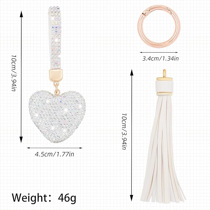 Heart Shape Rhinestone Glitter Keychains for Women Charms Purse Crystal Tassel Car Key Rings Backpacks