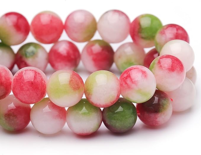Natural Stone Beads for Jewelry Making,8mm Watermelon Tourmaline Polished Smooth Round Gemstone Beads for Bracelet Necklace 15 Inch
