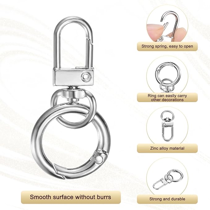30-Pack Lobster Claw Clasp, Zinc Alloy Swivel Trigger Snaps Spring Clasps Hooks for Keychain Buckle/Lanyard/Straps/Purse, Spring Clasps Clips [Silver Tone]