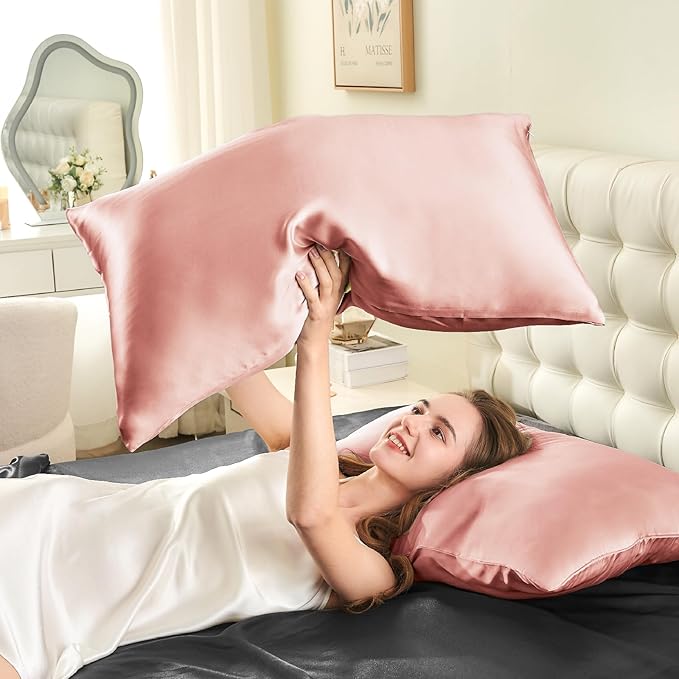 INFIIXSO Mulberry Silk Pillowcase for Hair and Skin, Silk Pillow Cases Queen Size Set of 2 with Hidden Zipper 20"x30", Ultra Smooth and Soft Cooling Pillow Cases for Hot Sleepers(Rose Pink, 2 Pack)