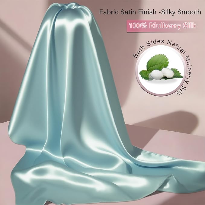 Mulberry Silk Body Pillow Pillowcase with Zipper, Ultra Smooth Soft Breathable Cooling Pillow Cases for Hot Sleepers, Silk Satin Body Pillow Cover for Hair and Skin (Haze Blue, 20×54 Inches, 1 Pack)
