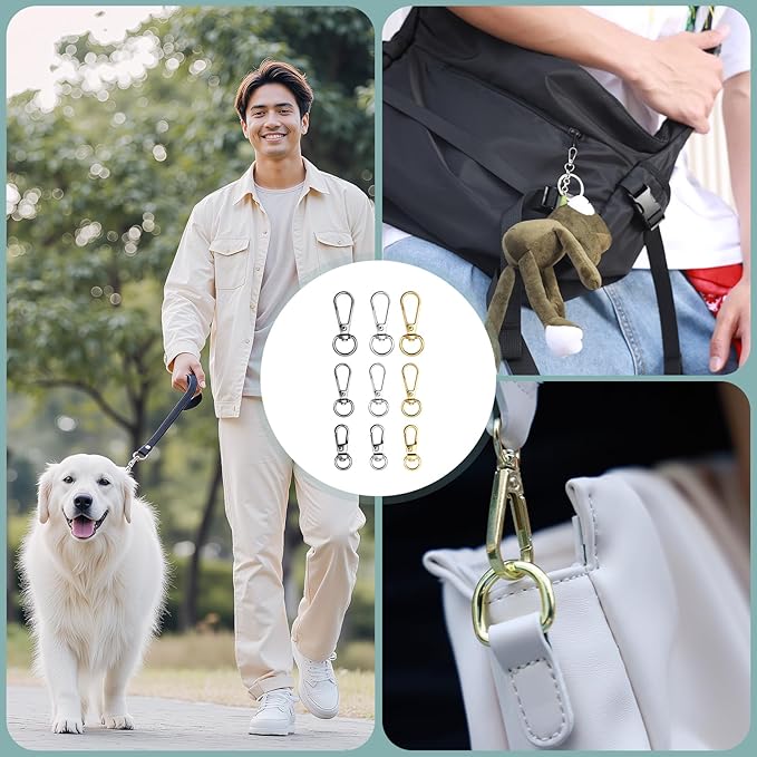 12pcs Swivel Push Gate Snap Hooks Clasps for DIY Crafts Keychain Clip Purse Handbag Making Accessories (Silver,Medium(38mm))