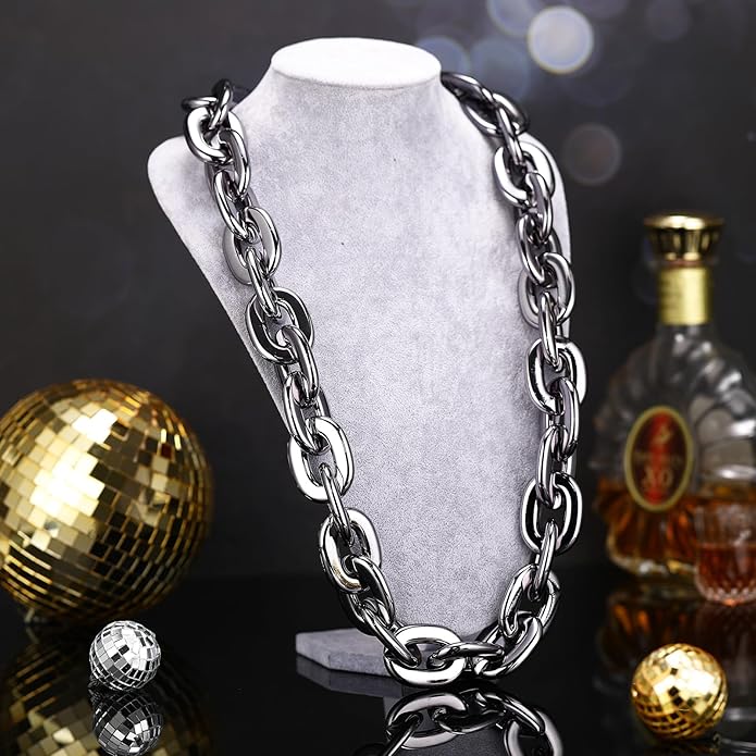 Remuuly Plastic Chain Necklace Chunky Big Fake Necklace Hip Hop Rapper Giant Turnover Chain Costume for Halloween
