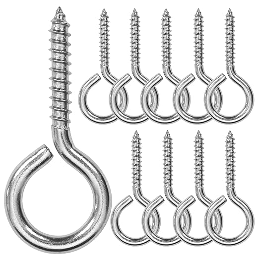 10PCS 2.55 inches Screw Eyes M5 304 Stainless Steel Eye Screws, Heavy Duty Screw, Eye Hooks Screw Eye Bolts Eye Hooks Screw, Indoor & Outdoor Uses (10, M5-2.55inch)