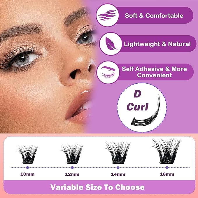 Self Adhesive Eyelashes 80Pcs Self Adhesive Eyelash Clusters Thick-Volume Press On Lashes Pre-Glued Glueless Lashes Clusters No Remover No Residue with Tweezers(10-16mm)