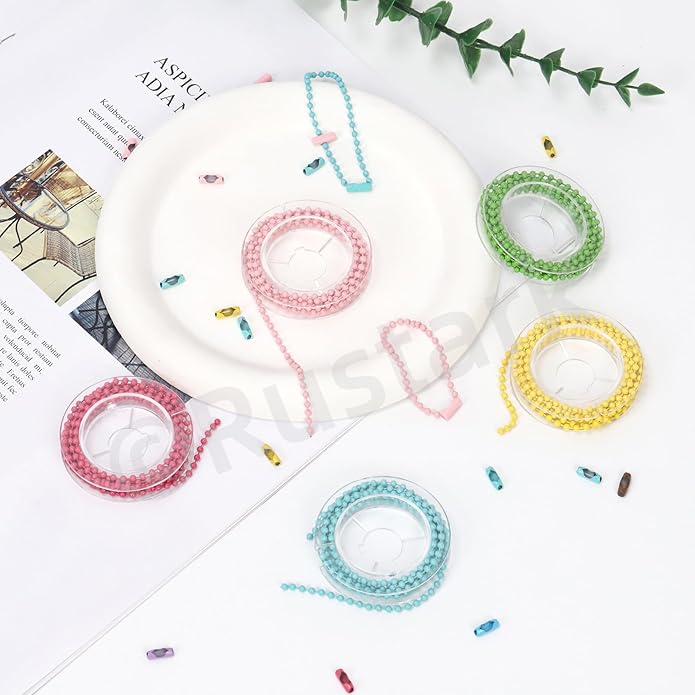111Pcs 10 Colors 1M/39.37Inch Ball Bead Chain Assortment Kit Ball Chain Necklace with Connectors Clasps and Pliers Bead Link Chains for Dog Pet Tags DIY Necklace Bracelets Hanging Ornament