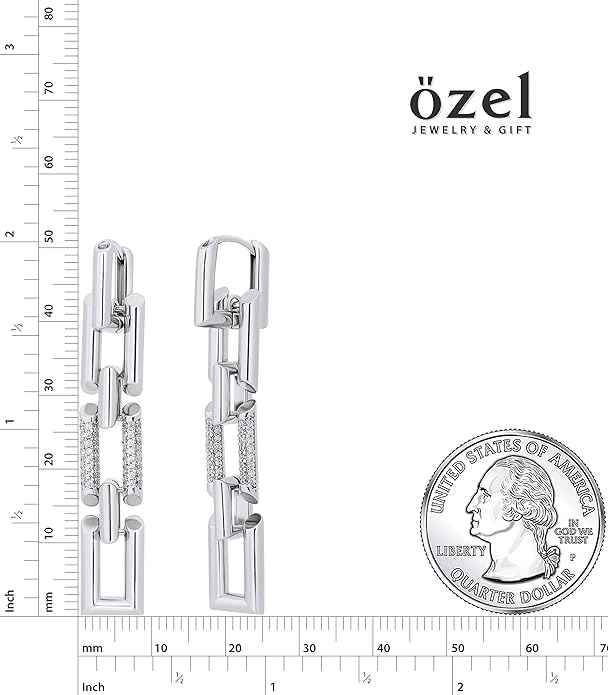 OZEL 14K Gold & Silver Plated Paperclip Chain Earrings with Cubic Zirconia – Dangle, Hoop, Huggie, Stud Styles – Women’s Fashion Jewelry Gift