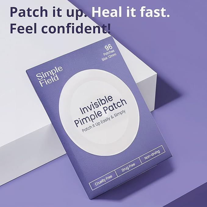 SimpleField Pimple Patches for Face (96 Count). Invisible Hydrocolloid Acne Patch for Blemishes, Zits, and Breakouts. Easy-to-Use Spot Cover for Day & Night, One Size - Medium (12mm)