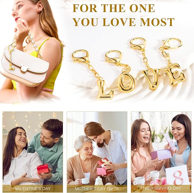 VICKHU Gold Plated Bubble Initial Letter Cute Keychain for Women Car Key Purse Decorative Keyring Handbag Charms Fashion