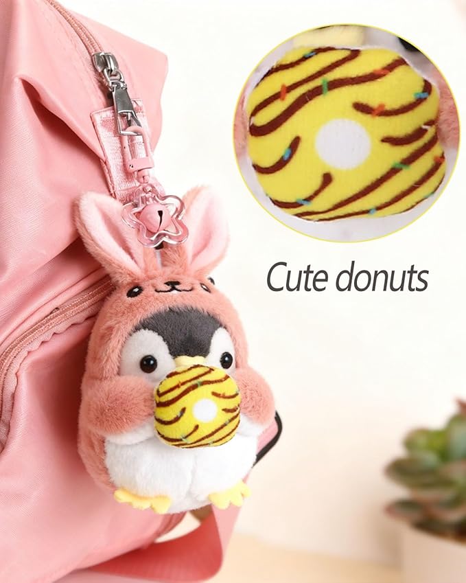Penguin Plush Keychain Cute Stuff Cosplay Costume Change Clothing Donut Frog Unicorn Shiba Inu Bunny Tiger keyring