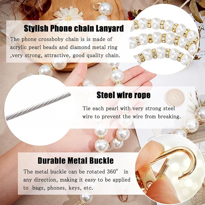 Phone Crossbody Chain Cell Phone Lanyard,Universal Leather+Metal Shouder Strap with Phone Tether Patches (K)