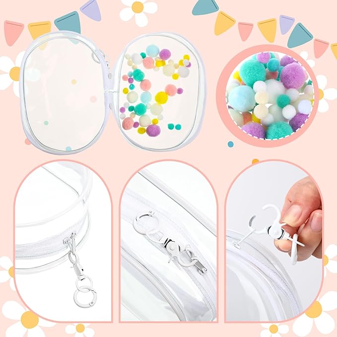 6 Pcs 7 Inch Clear Figure Display Bag with Keychain Large Doll Hanging Blind Box Display Case Clear Keychain Pouch with 2 Pcs Plush Balls for Figures Collectibles, Doll Collector(White)