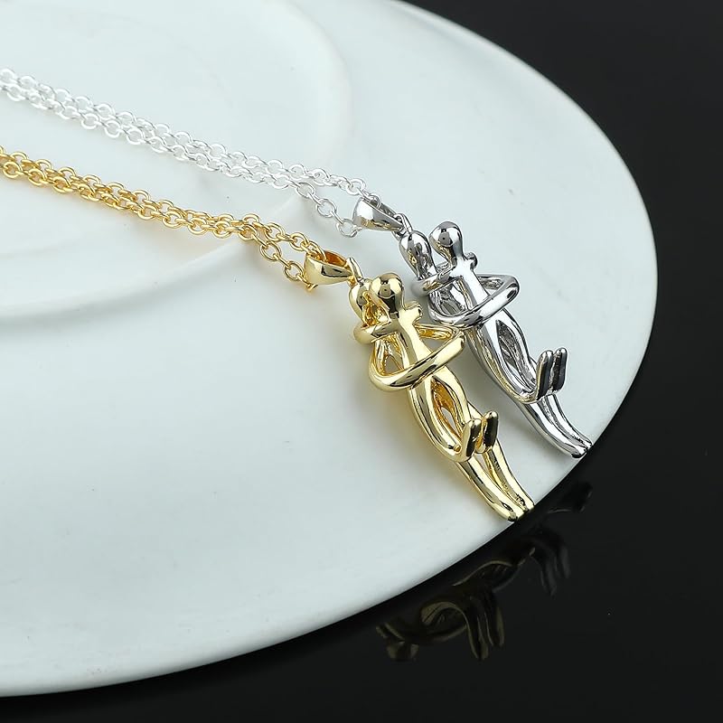 Eternal Hug, Cuddling Couple, Hug Me Couples, Lovers Charm Pendant Necklace, Anniversary, Birthday Women Jewelry, Hypoallergenic Combo Chain 18 inch, Ready to Gift (Pack of 2)