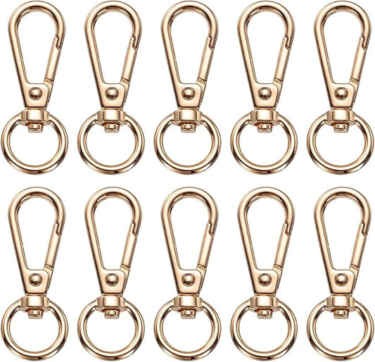 PATIKIL Swivel Lobster Claw Clasps 10pcs Push Gate Snap Hook Metal Trigger Clip Purse Hardware for Keychains Purse Handbag Makings DIY Crafts, Gold