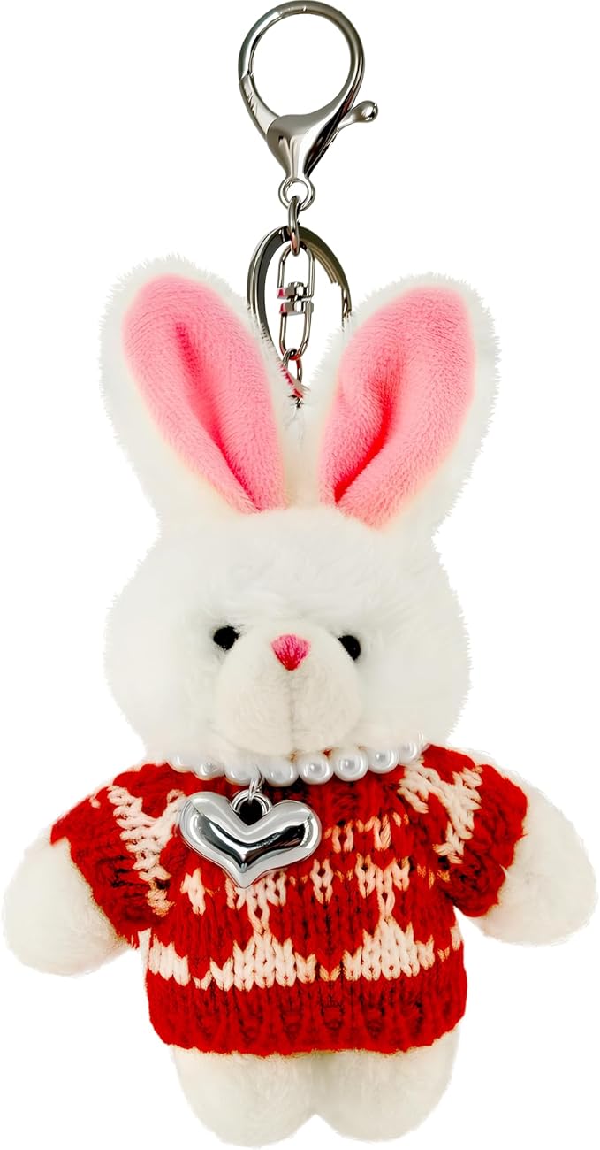 Christmas Bunny Plush Keychain for Backpack Cute Mini Rabbit Keychain Purse Charm Pendant Gift for Women