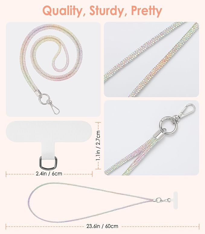 MoKo Universal Phone Lanyard, Metal Cell Phone Chain Crossbody Strap Anti-Theft Detachable Women Cellphone Lanyards Around The Neck with Patches for iPhone, Most Smartphones - Colorful