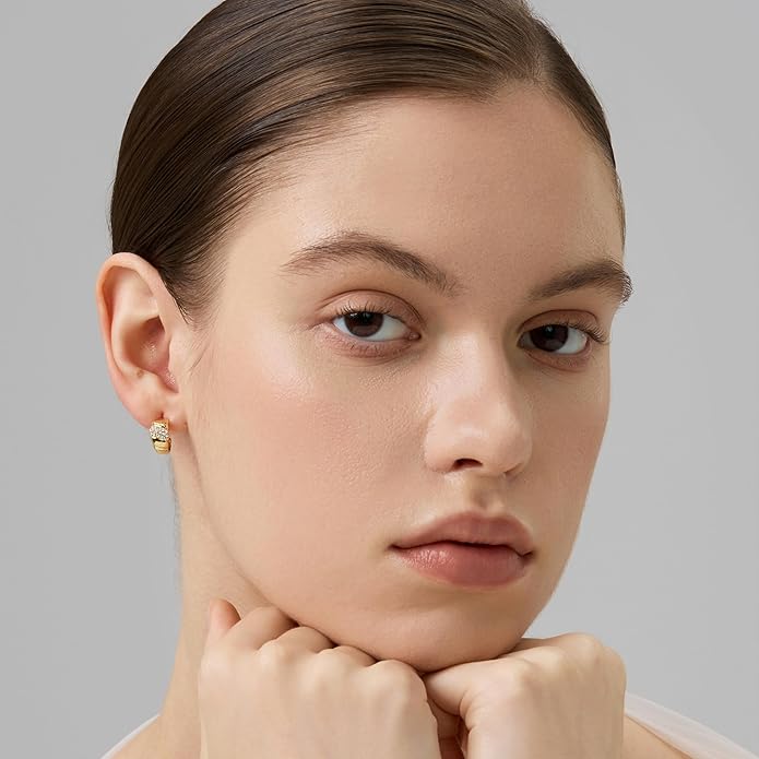 FRUMOS 925 Sterling Silver Huggie Earrings for Women 18K Gold Plated Hoop Earrings for Women Hypoallergenic Small Cubic Zirconia Huggie Earring