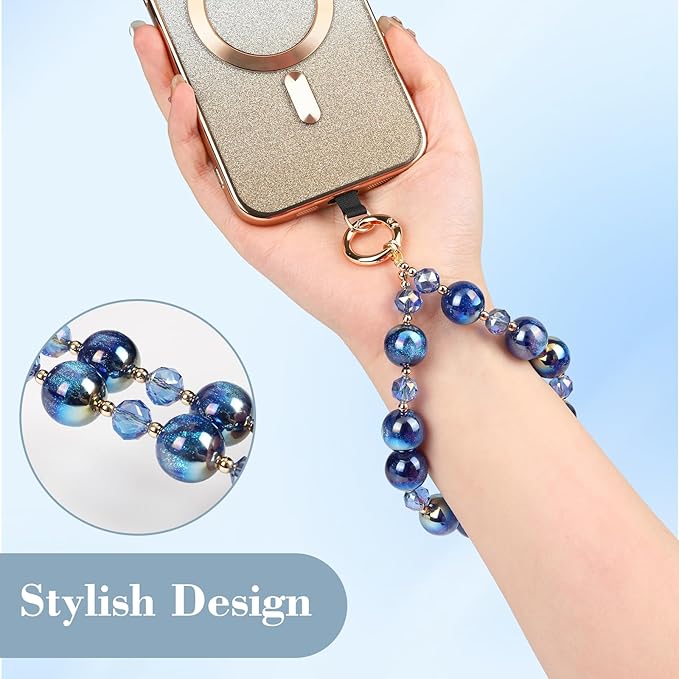 Phone Lanyard Wrist Chain for Cellphone Wrist Strap Phone Bracelet Strap Pearl Beaded Smartphone Wristlet (Ocean)