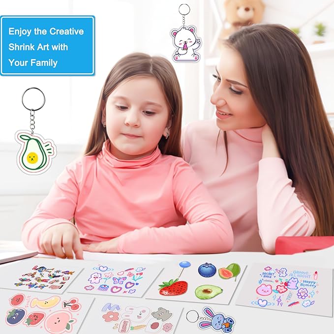 chfine Heat Shrink Plastic Sheets Keychain Kit, 188Pcs Shrinky Dink Sheets Shrinky Dink Paper Shrink Art Kits for Kids Including 20Pcs Shrink Paper Sheets, Hole Punch, Pencils, Keychains for Crafts