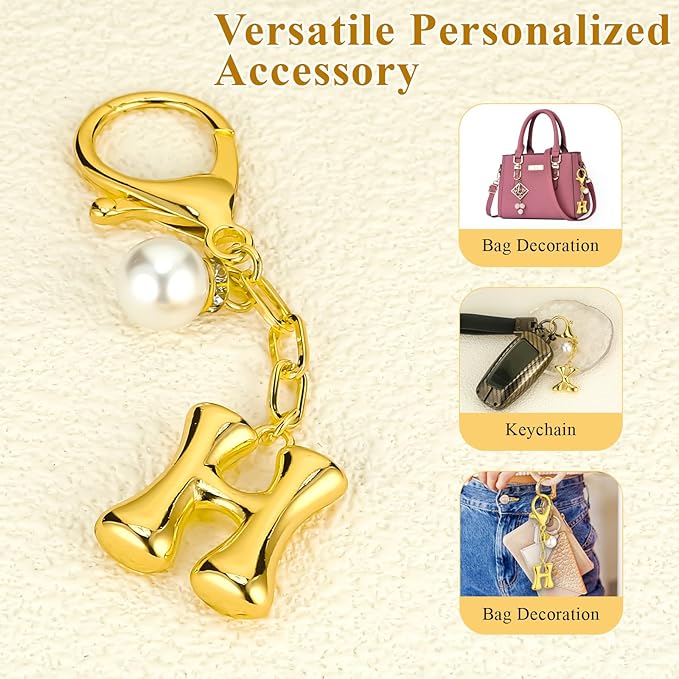 VICKHU Gold Plated Bubble Initial Letter Cute Keychain for Women Car Key Purse Decorative Keyring Handbag Charms Fashion