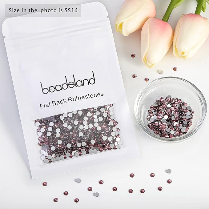 Beadsland Flat Back Crystal Rhinestones Round Gems for Nail Art and Craft Glue Fix, Light Purple, 3.8-4.0mm, SS16/1440pcs