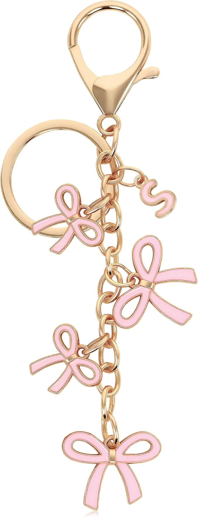 Bow Purse Charms Keychain - Pink Bow Alphabet Letter Key Chain, Bag Charms Wallet