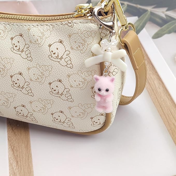 Cute Pink Keychain,Fuzzy Cat Keychain Aesthetic Y2K KeychainStylish KeychainsAccessories