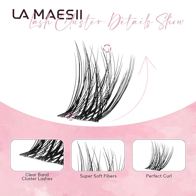 LA MAESII 120Pcs Clear Band Lash Clusters 10-14mm Natural Look Cluster Eyelashes C Curl Resuable Invisible Band Individual Cluster Lashes(133)