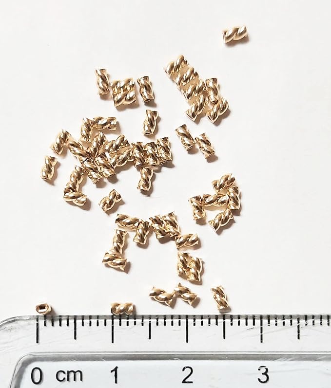 50pcs 14/20 Yellow Gold Filled Twist Tube Crimp Beads, 3 X 1.5MM, by CRAFT WIRE