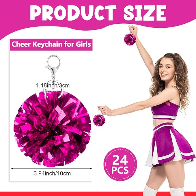 24 Pcs Cheer Pom Pom Keychain Cheerleader Gift Cheering Keyring Camp Team Gift